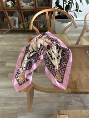 Bubble Gum Pink Patterned Silk-Feel Scarf